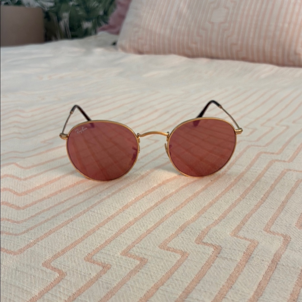 Ray-Ban Gold Frame Sunglasses with Pink Lenses